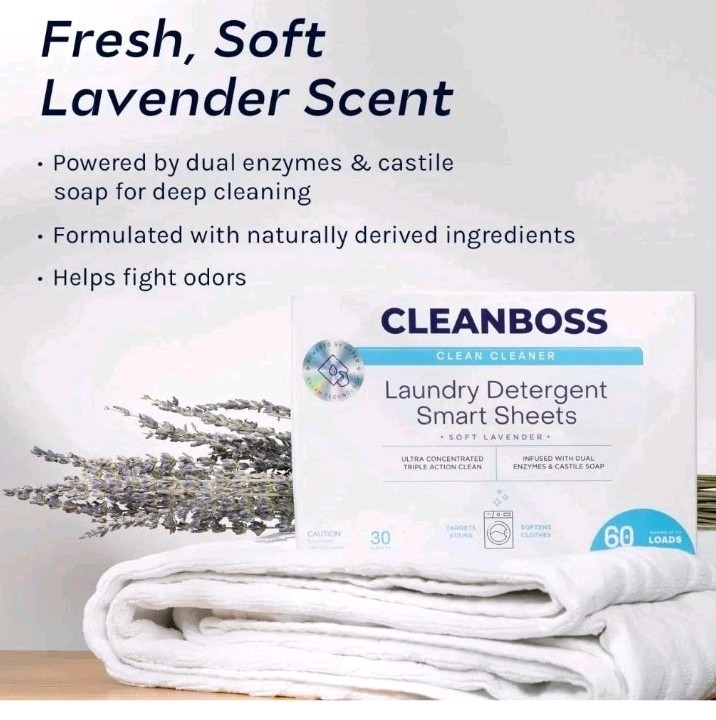 CleanBoss 2pk Powerful Laundry Smart Sheets: Up to 120 Loads-Lavender