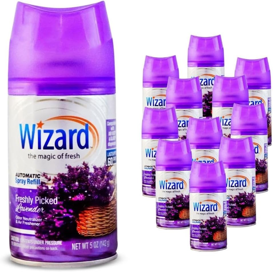 Pack of 12 WIZARD AUTOMATIC SPRAY REFILLS FRESHLEY PICKED LAVENDER 5 oz