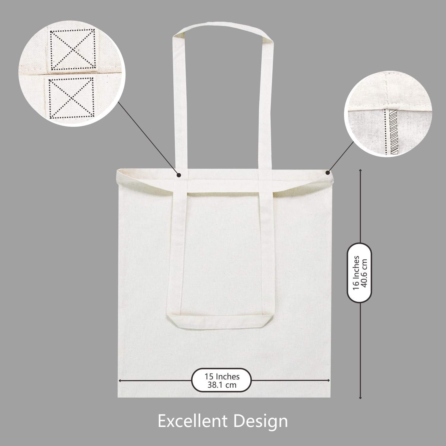 Reinforced Handle Cotton Tote Bags for Grocery, Gifts, and Promotions – 3-Pack