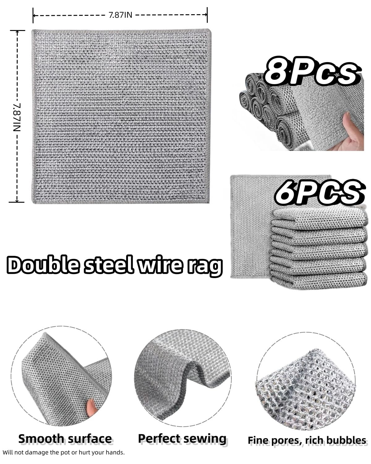 Stainless Steel Scrubber and Cleaning Rags – Non Scratch Wire Dishcloth for W