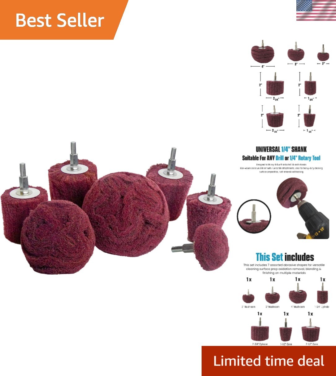 Abrasive Drill Buffing Set 7pcs Non Woven Metal Surface Cleaning Accessories