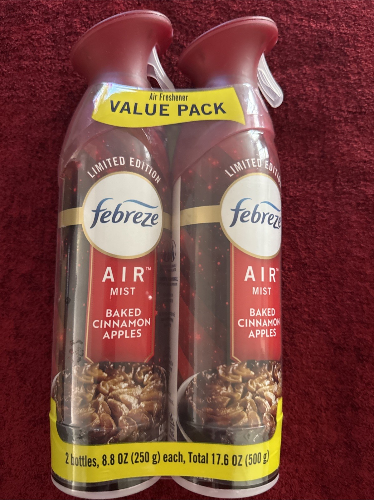 2 Pack Febreze Air Mist BAKED CINNAMON APPLES Air Freshener Spray 8.8oz lot