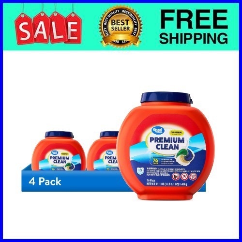 Great Value Premium Clean Laundry Pacs 76 Ct 4-Pack Fast Ship USA
