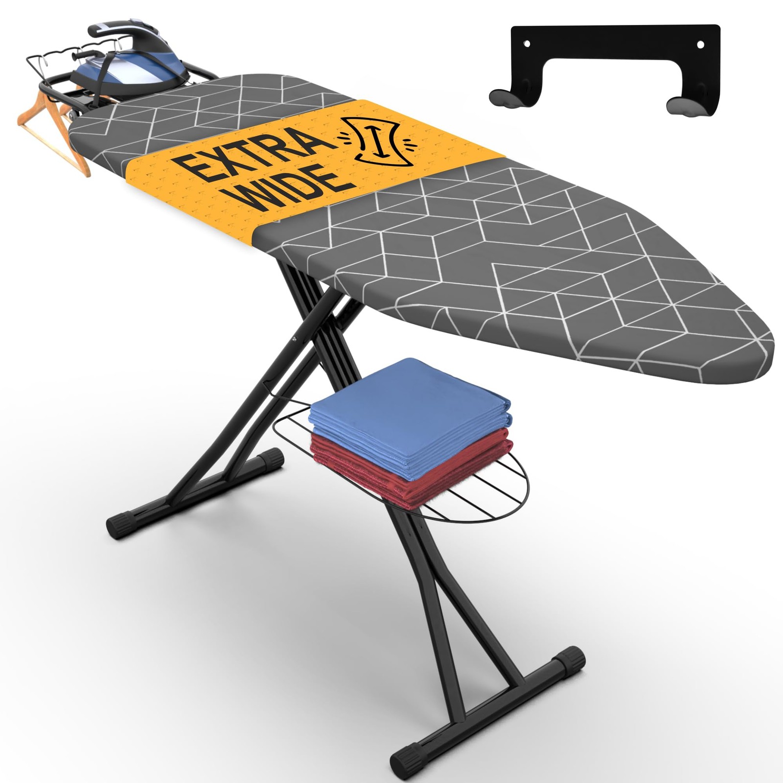 Xabitat Full Size Ironing Board 57″ X 18″ Wall Mount Hanger XABITAT – Gray/Black