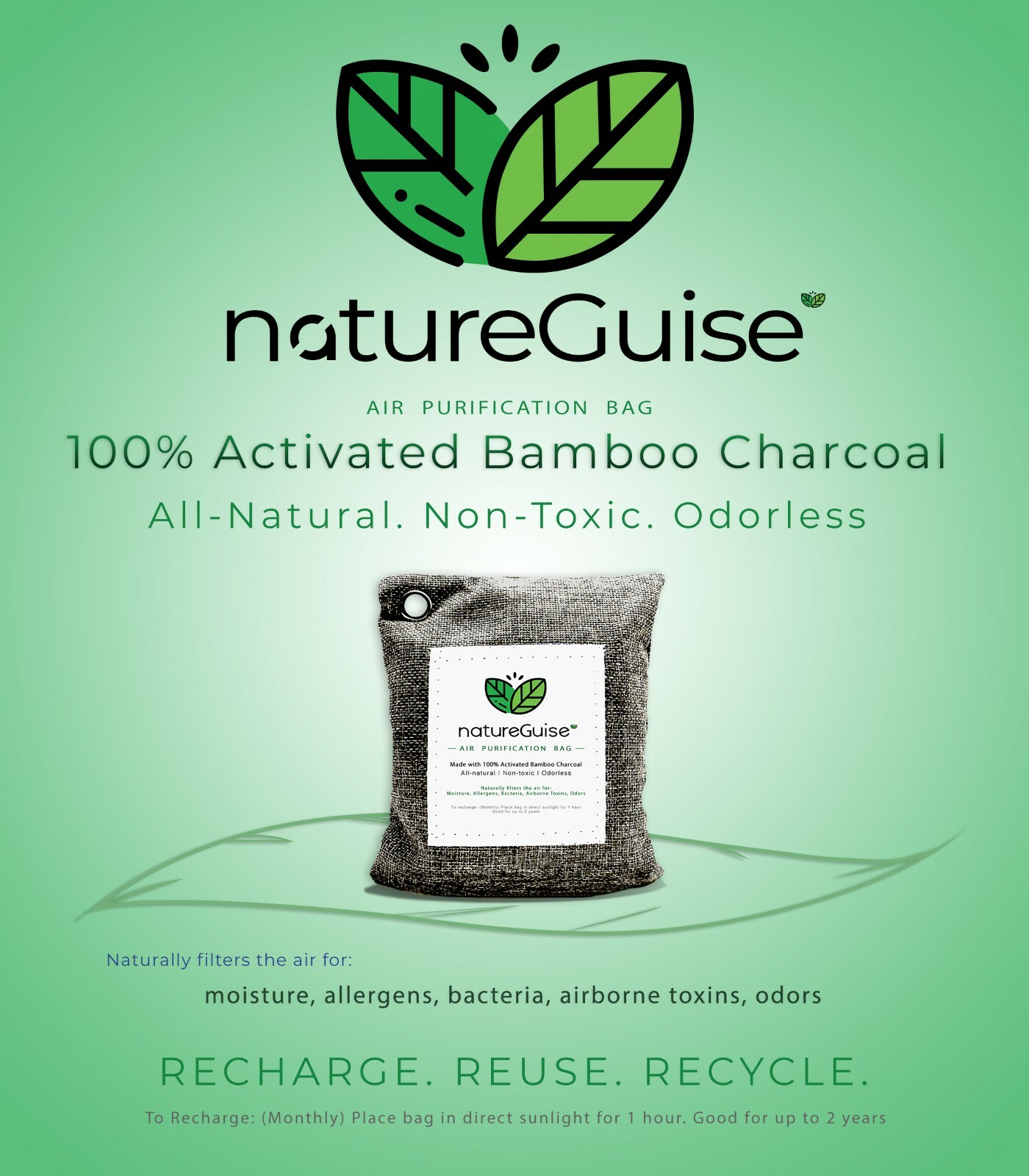 Activated Bamboo Charcoal Bag Filter / Natural Air Purifying Remedy -NatureGuise