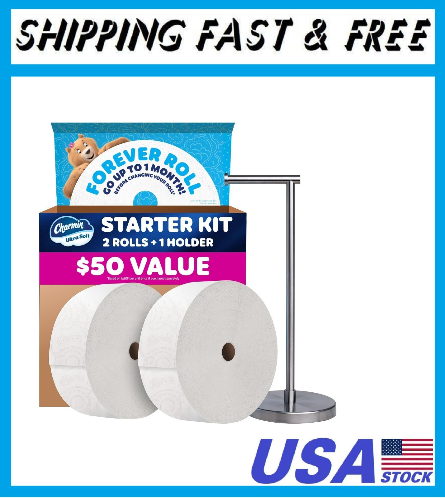 Toilet Paper Ultra Soft, Forever Roll Starter Kit, 1 Holder, 2 Rolls, 2-ply Bath
