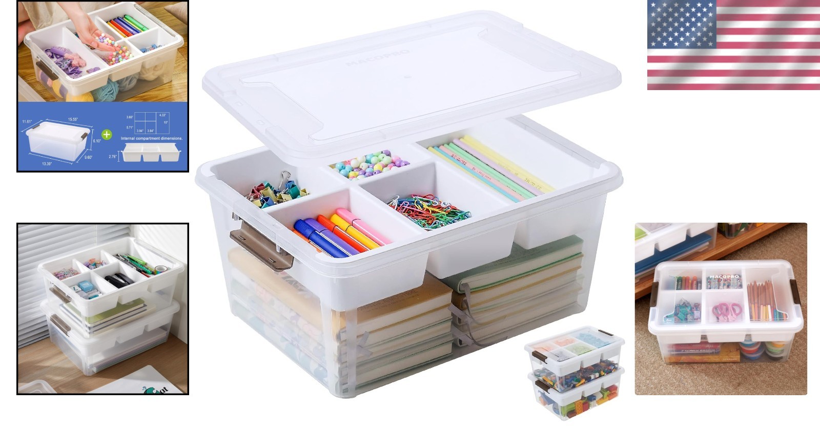17 Quart Clear Storage Organizer with Lift Off Lid for Crafts and Sewing
