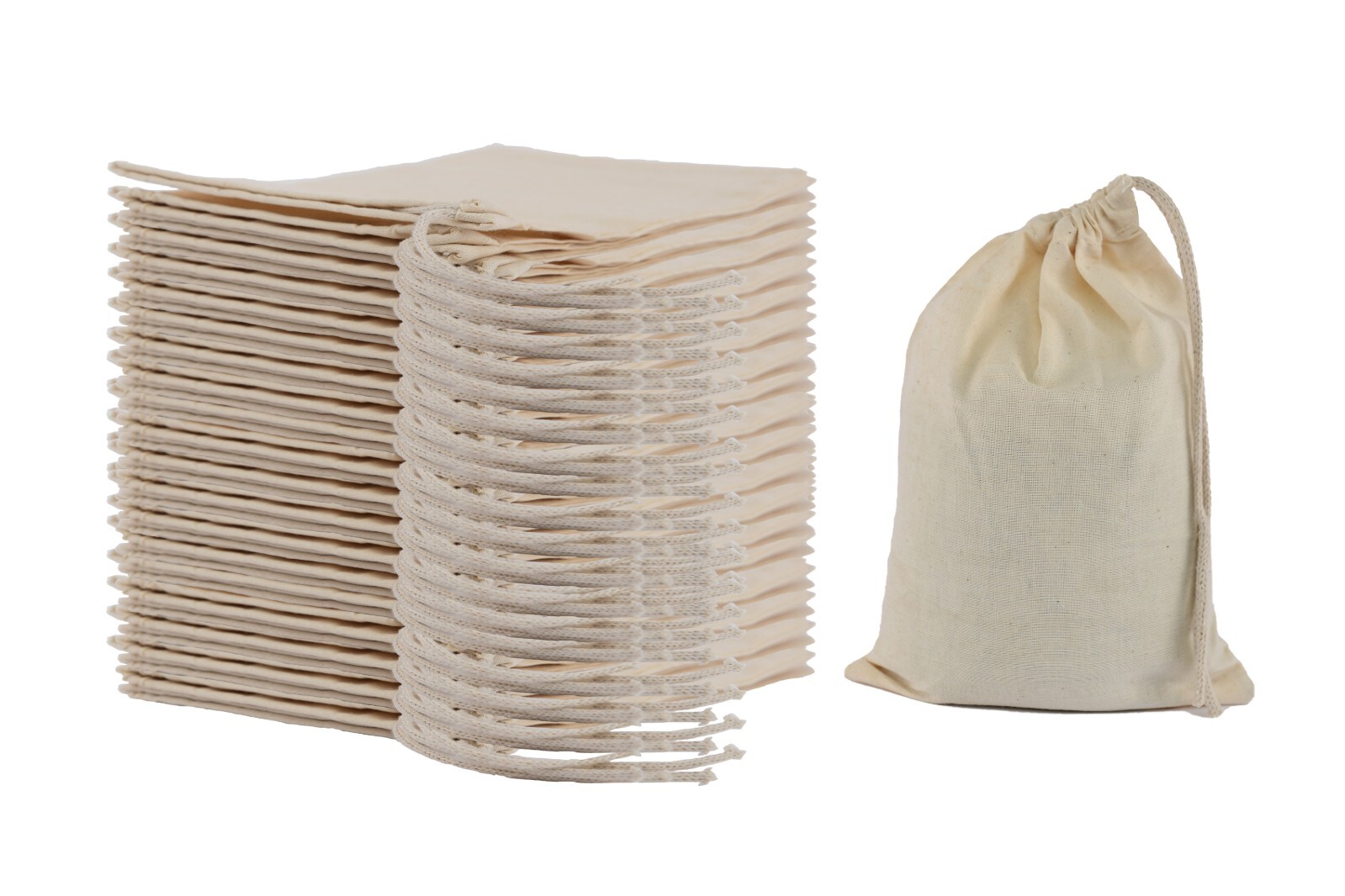 100% Cotton Reusable Produce Bags–Single Drawstring Multipurpose Storage Pouches