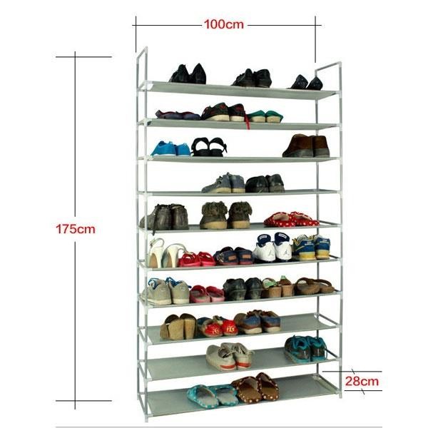 10-Tiers 50 Pair Shoe Tower Rack Large Storage Space Organizer Free Standing