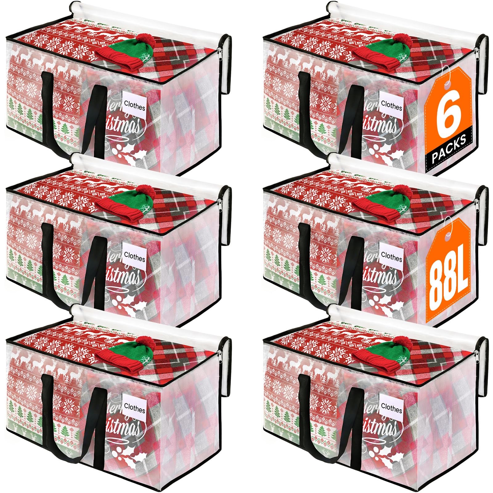 RoomHacks Moving Bags, Heavy Duty Large Storage 88L, 88L- 6Packs, Clear