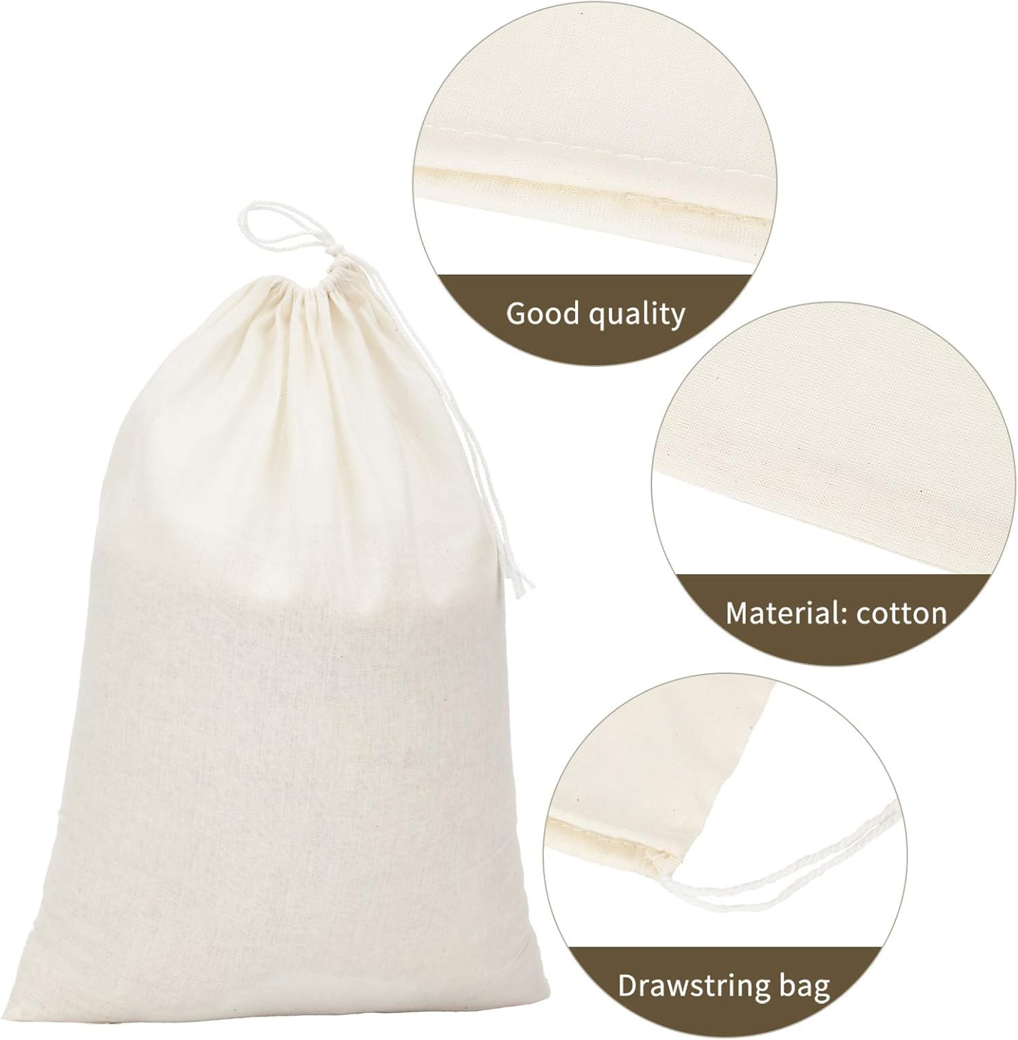 15 Packs Muslin Bags Cloth Bags with Drawstring Canvas Large Storage Bags Bulk C