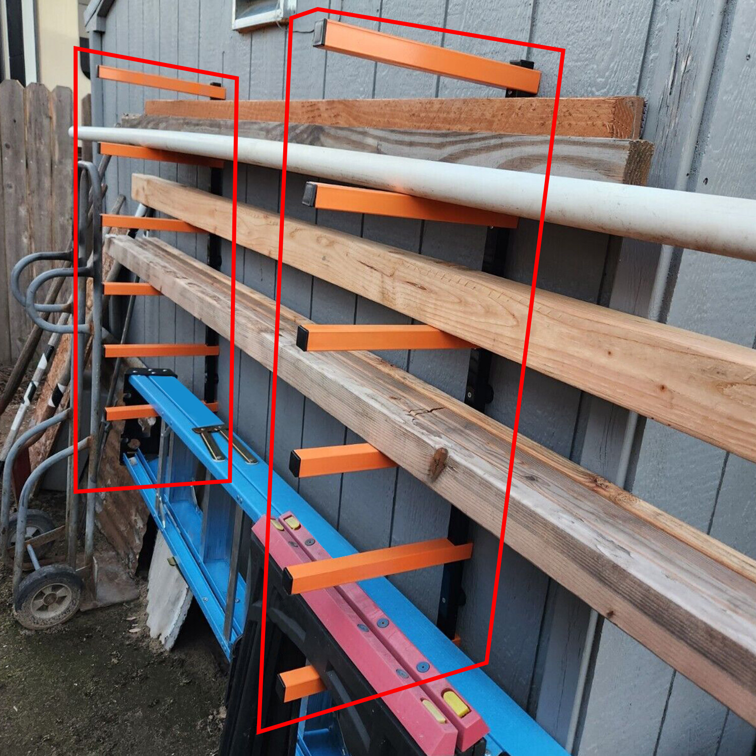 6 Shelf Lumber Storage Rack Wall-Mounted Steel Wood Pipes Rack 660LB New