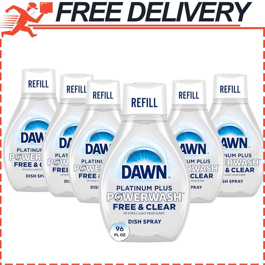 6pk Dawn Free Clear Powerwash Dish Spray Dish Soap Pear Scent Refill 16 oz
