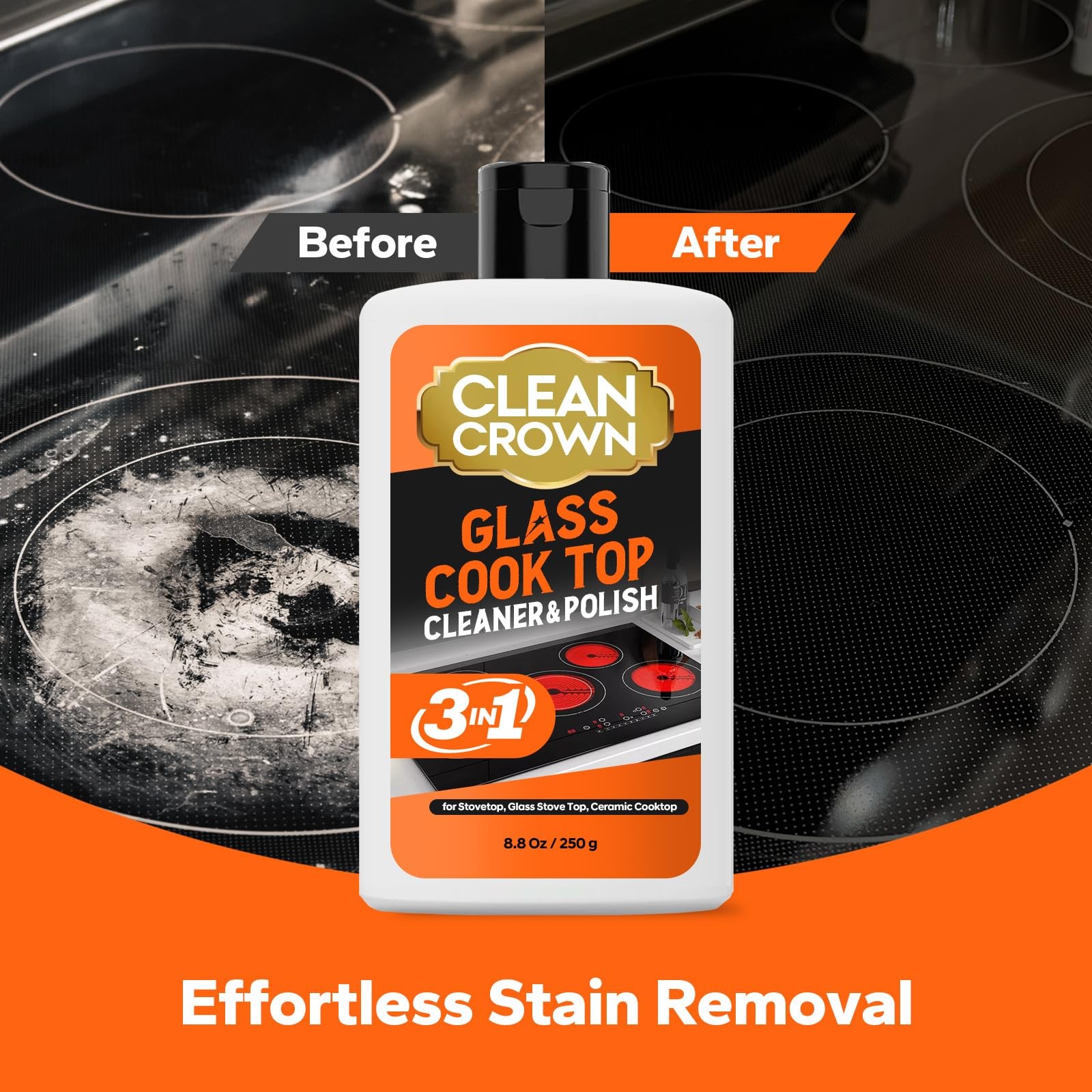 CleanCrown 3-in-1 Cooktop Cleaner Kit (8.8 Oz Cooktop Cleaner + Scrubbing Pad…