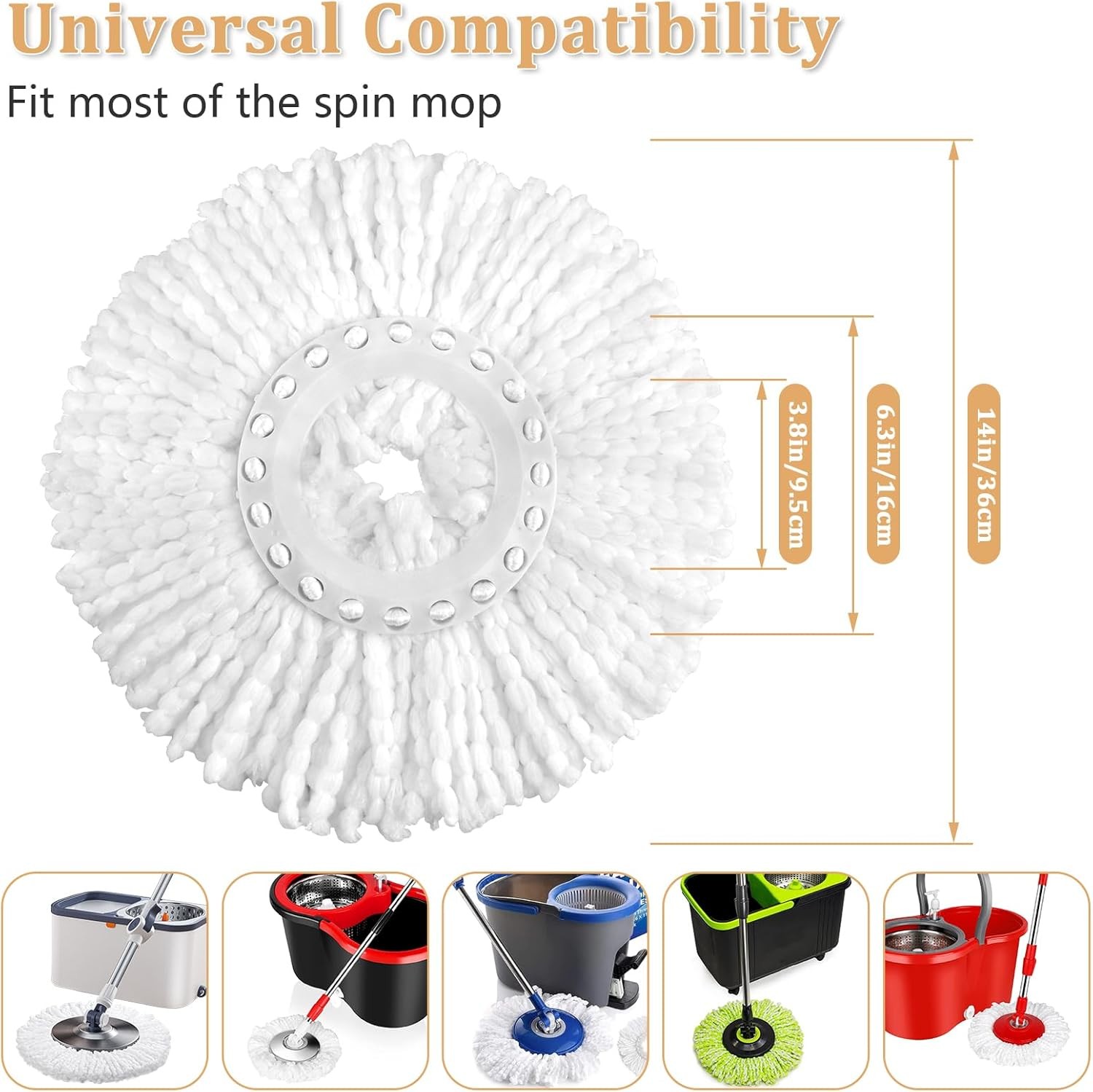 6 Pack Spin Mop Replacement Head for 360° Spin Mop System, Standard Size Round