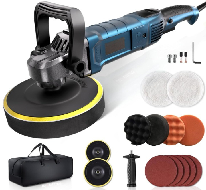 Pulidora rotativa 1600W 6/7” con 7 velocidades, mango desmontable y kit, Nuevo