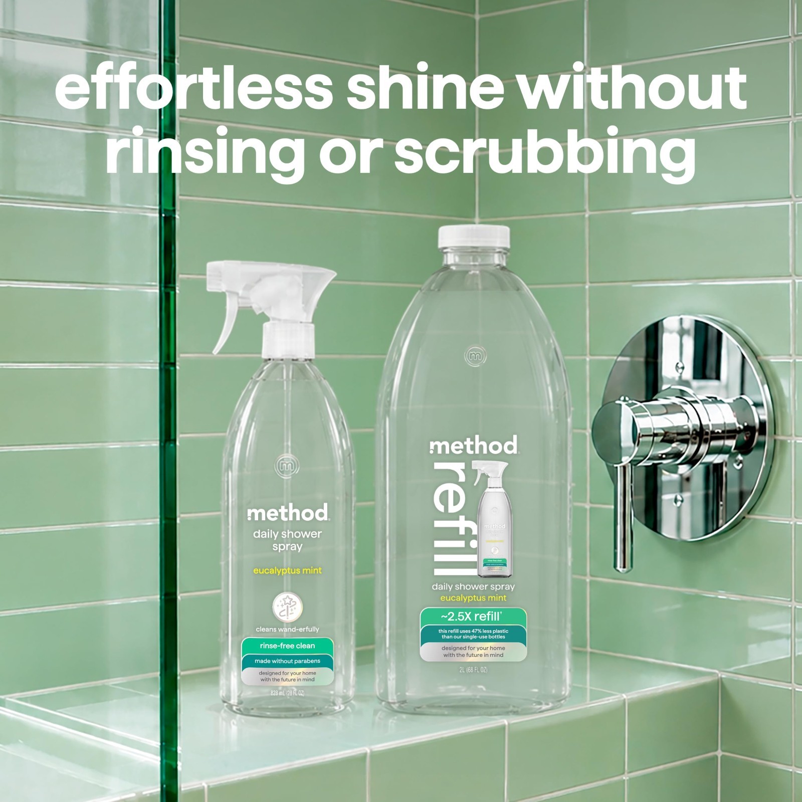Eucalyptus Mint Daily Shower Spray Cleaner Refill, 68 fl oz, 6 Pack – Soap Scum
