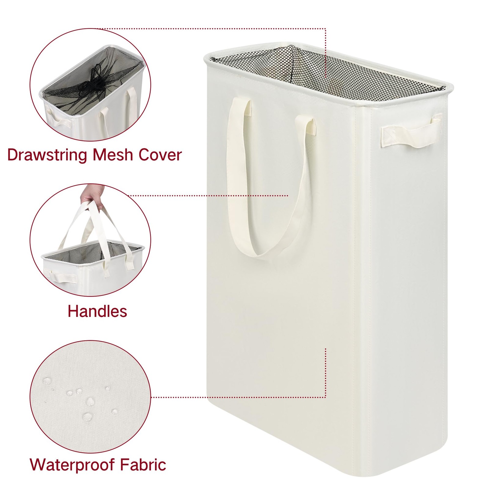 efluky Slim Laundry Basket, Narrow Hamper with 48L without Lid, Beige