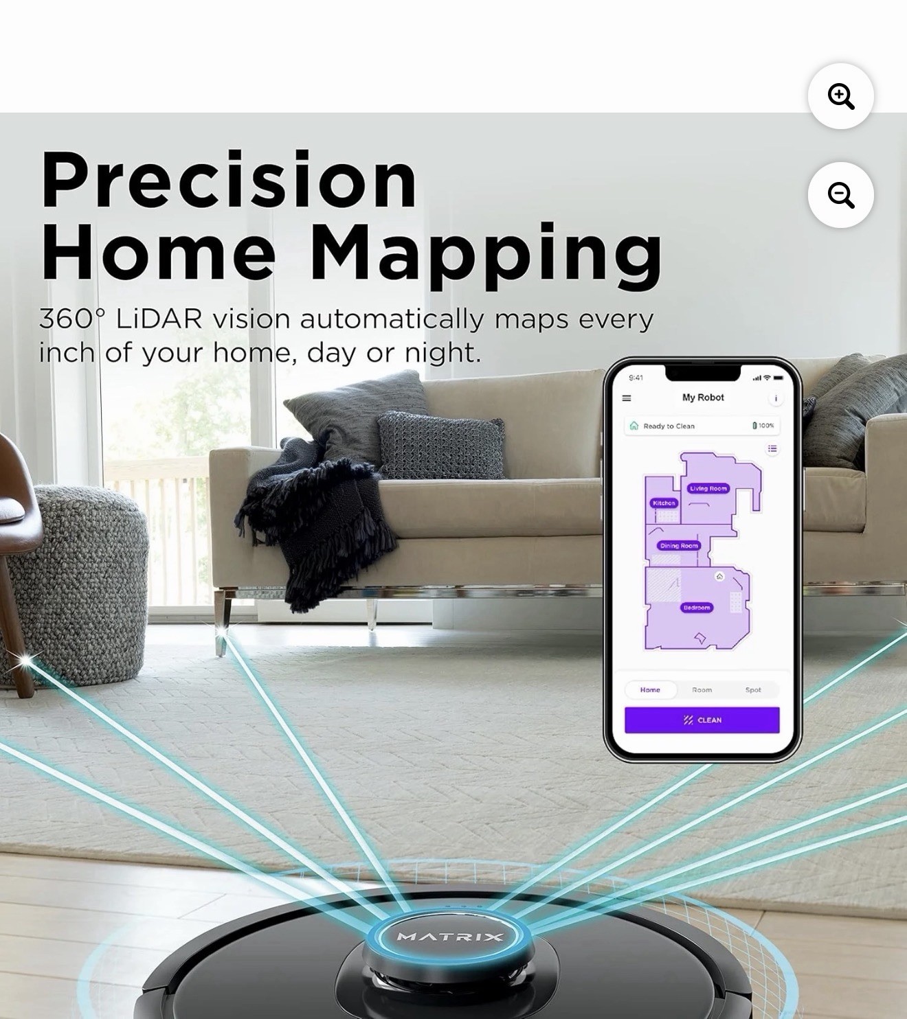 Shark Matrix RV2310 Robot Vacuum LiDAR Mapping App Control Dock Side Brush