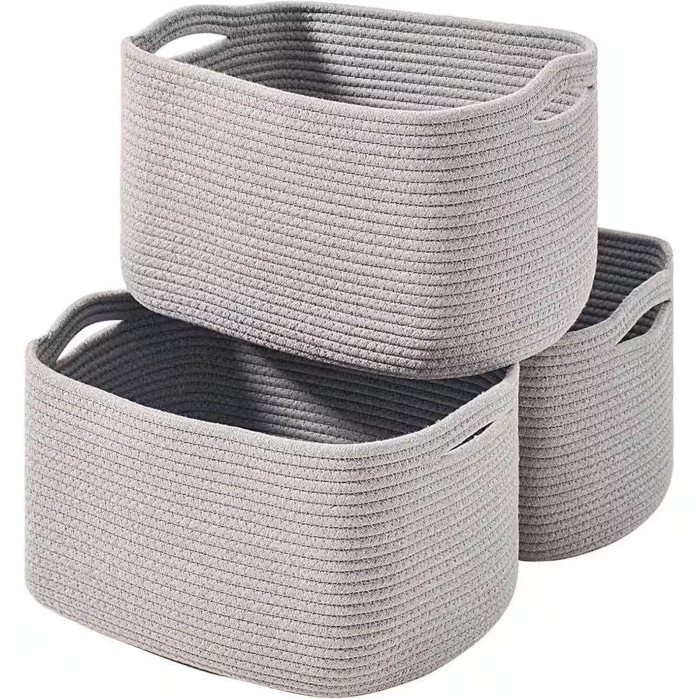 Grey 15 In. X 9.5 In. Cotton Decorative Basket (Set of 3)