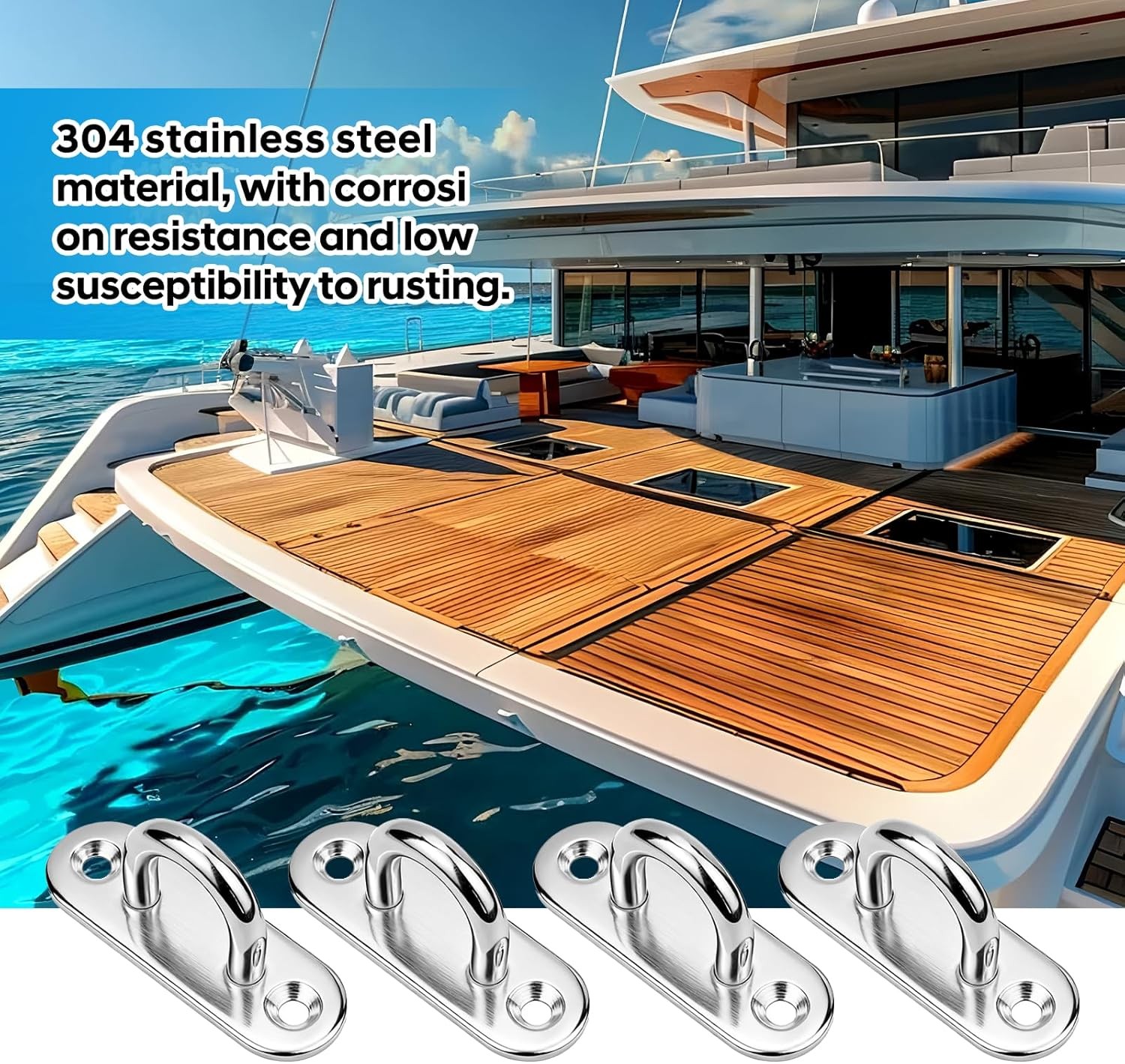 6Set Stainless Steel Pad Eye Hook M5 Ceiling Hanger Snap Hook U Loop Marine 1.8″