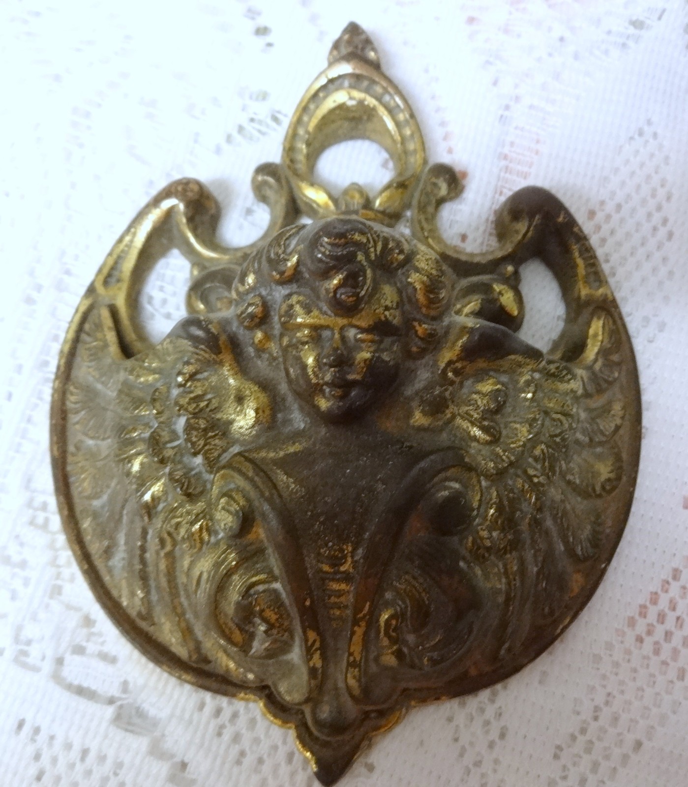 Antique Art Nouveau Deco Angel Old Numbered Brass Wall Pocket Ornate Fine Detail