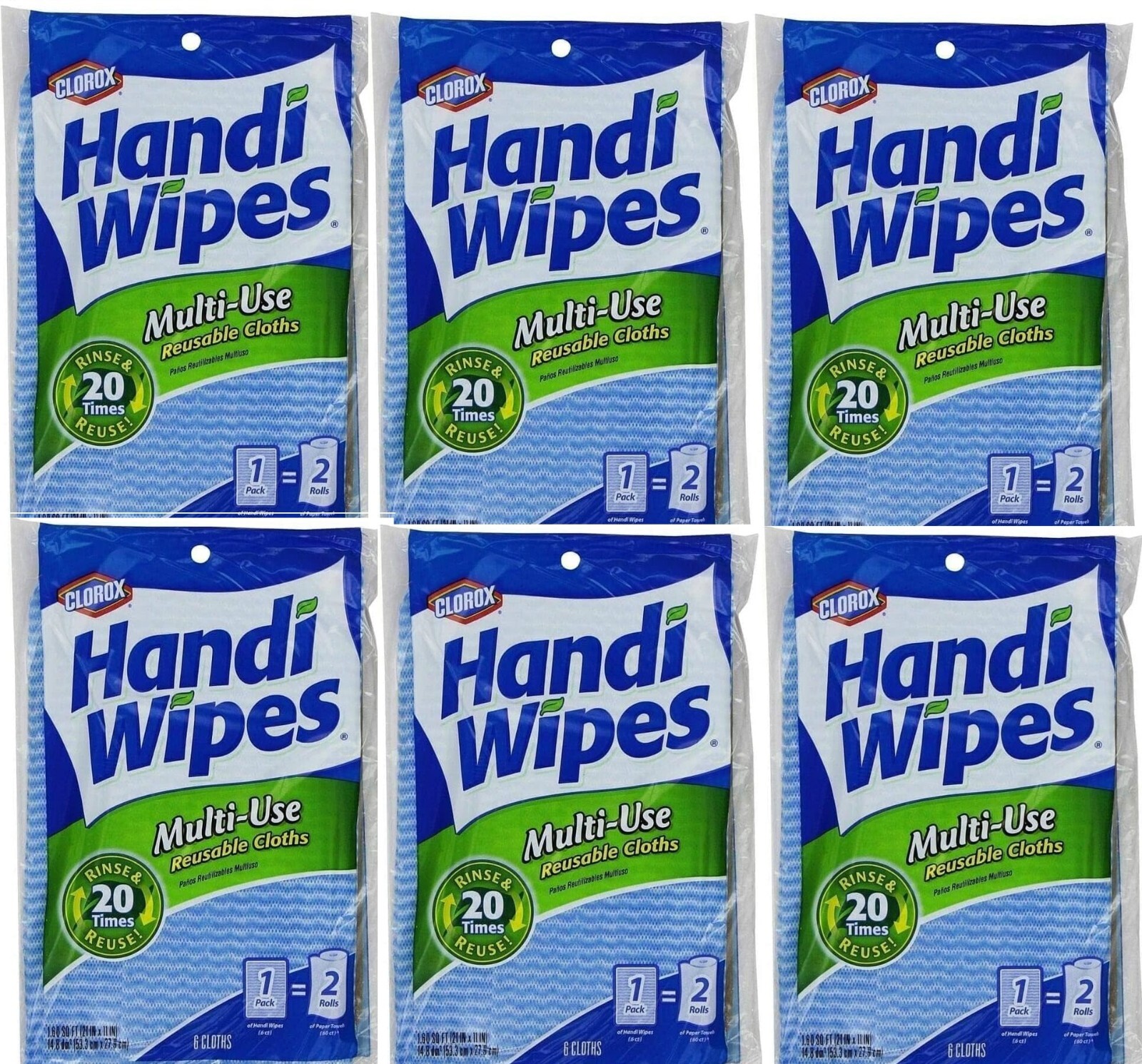6 packs Clorox Handi Wipes Multi-Use handy Reusable Cloths, 6 Count