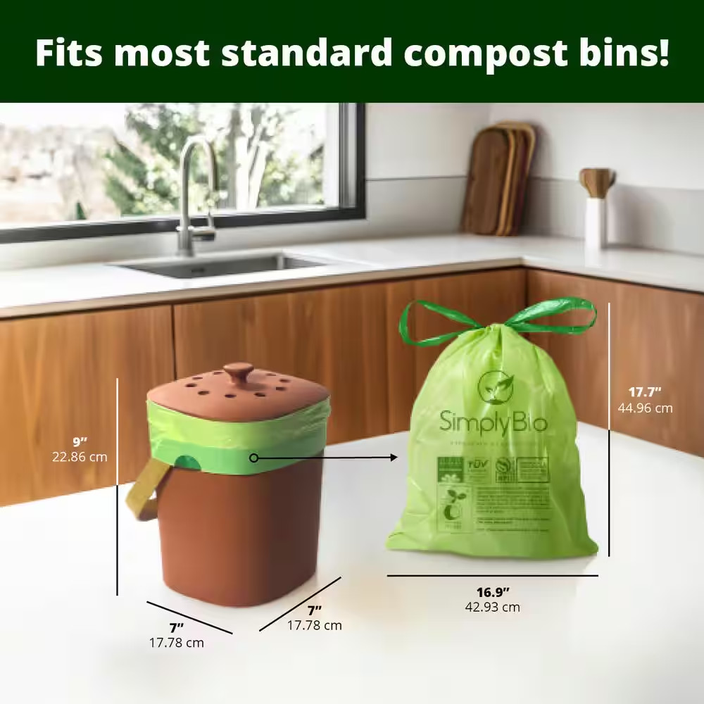 3 Gal. Compostable Trash Bags, Drawstring Heavy Duty 1 Mil., Small Kitchen Food