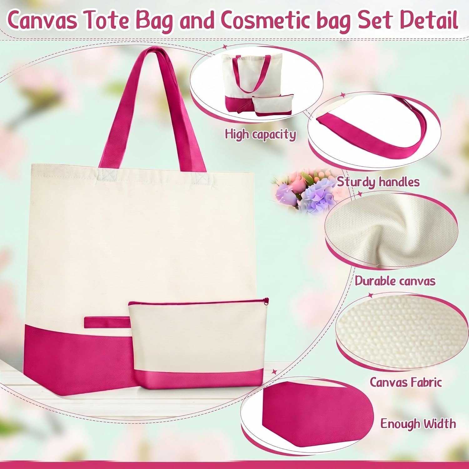 30 Pcs Canvas Tote Bags Bulk with Zipper Cosmetic Pouch 18.5″ Reusable Cotton…