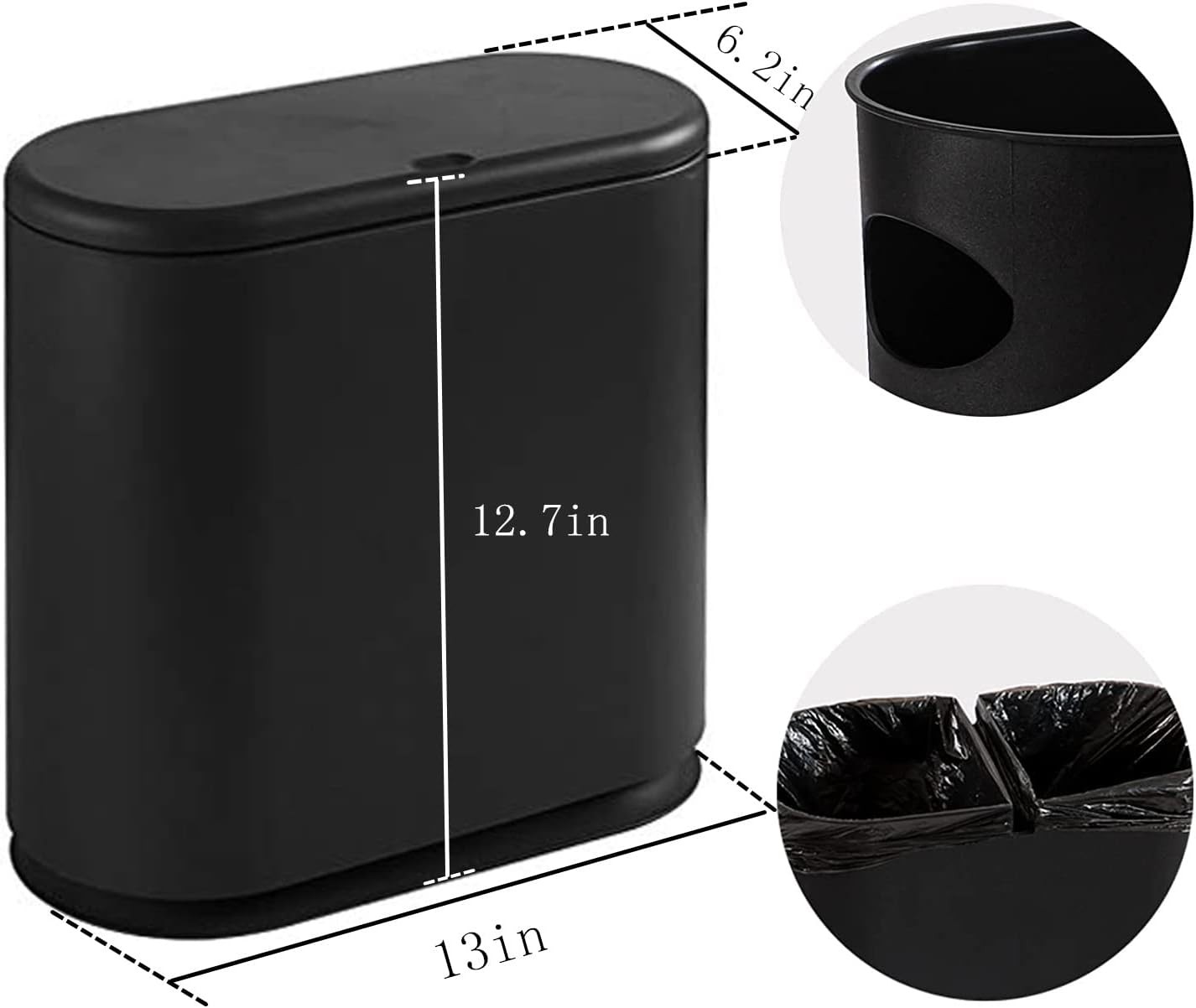 Slim Plastic Bathroom Trash Can With Lid,12L / 2.7 Gallon Pet & Dog Proof
