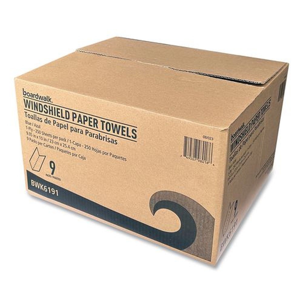 Boardwalk 9.125″ x 10.25″ Windshield Paper Towels – Unscented, Blue (9/CT)