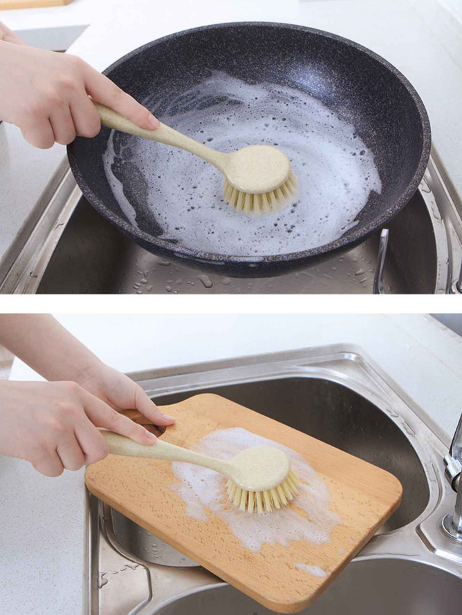 1 pc Long Handle Kitchen Cleaning Brush – Dish, Pan & Cutting Board Scrubber