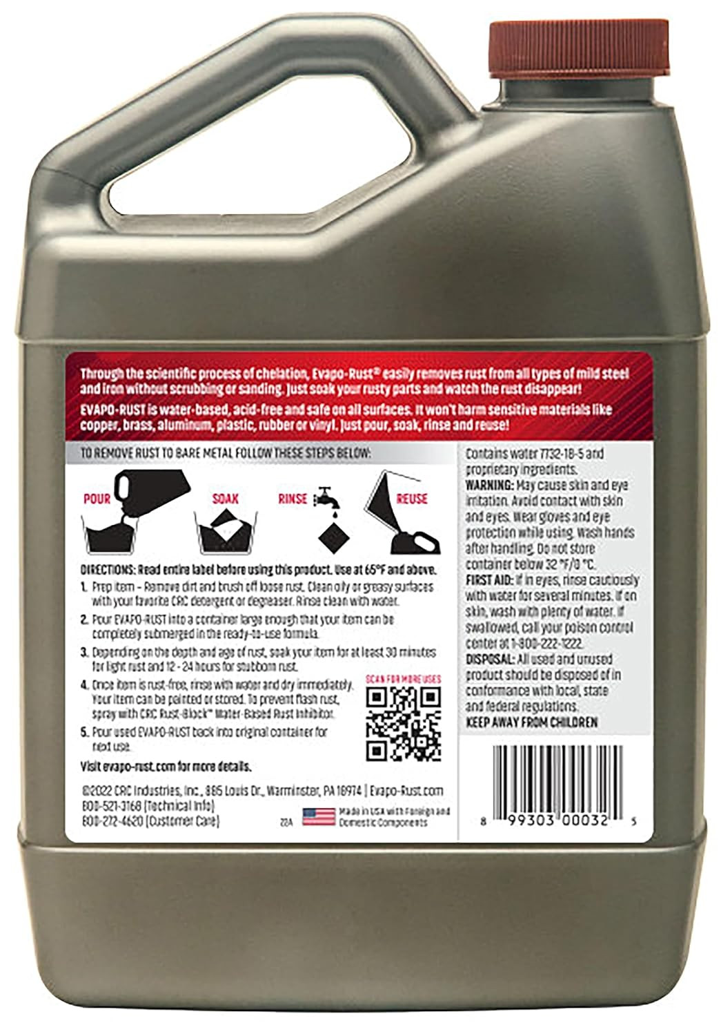 CRC Evapo-Rust, Heavy-Duty Rust Remover, Reusable, Acid-Free, Non-Corrosive, Wat