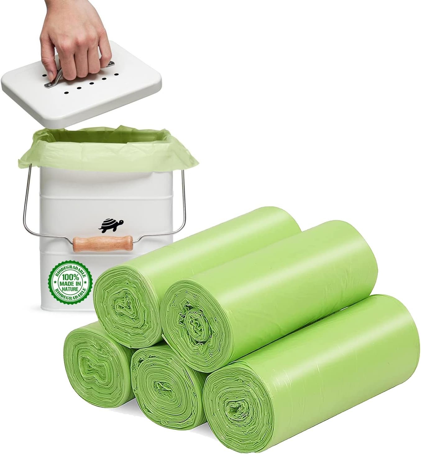 1.2 Gallon Small Biodegradable Trash Bags Compostable Liners 120 Count Green