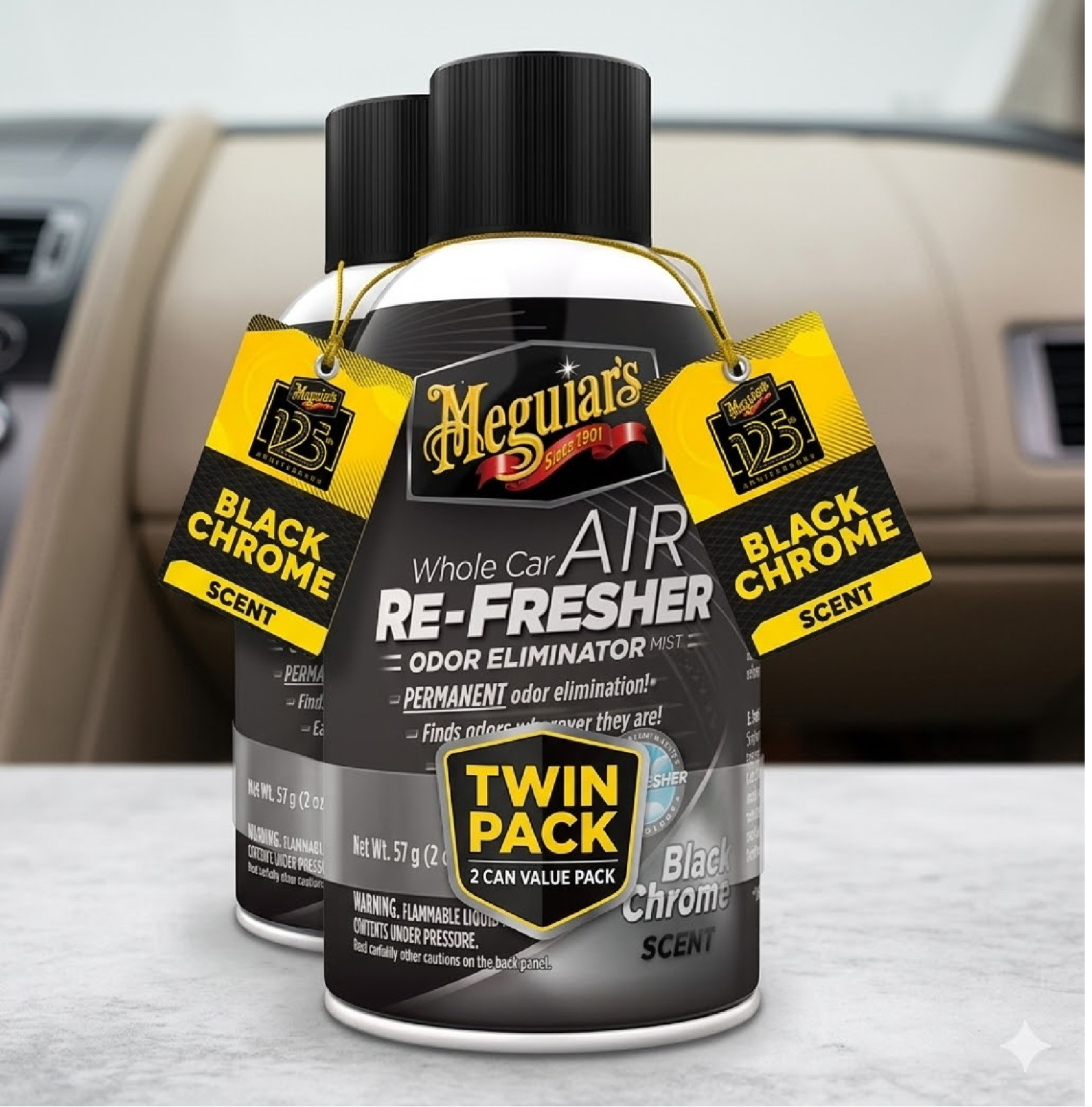 2 pk Meguiar’s G181302 Whole Car Air Re-fresher Odor Eliminator Mist, Black