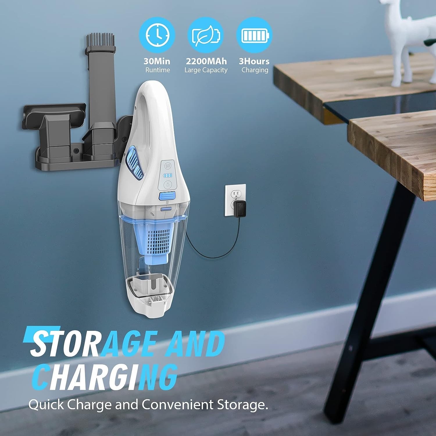 FUOAYOC H11 Handheld Vacuum Cordless Rechargeable – WHITE/BLUE