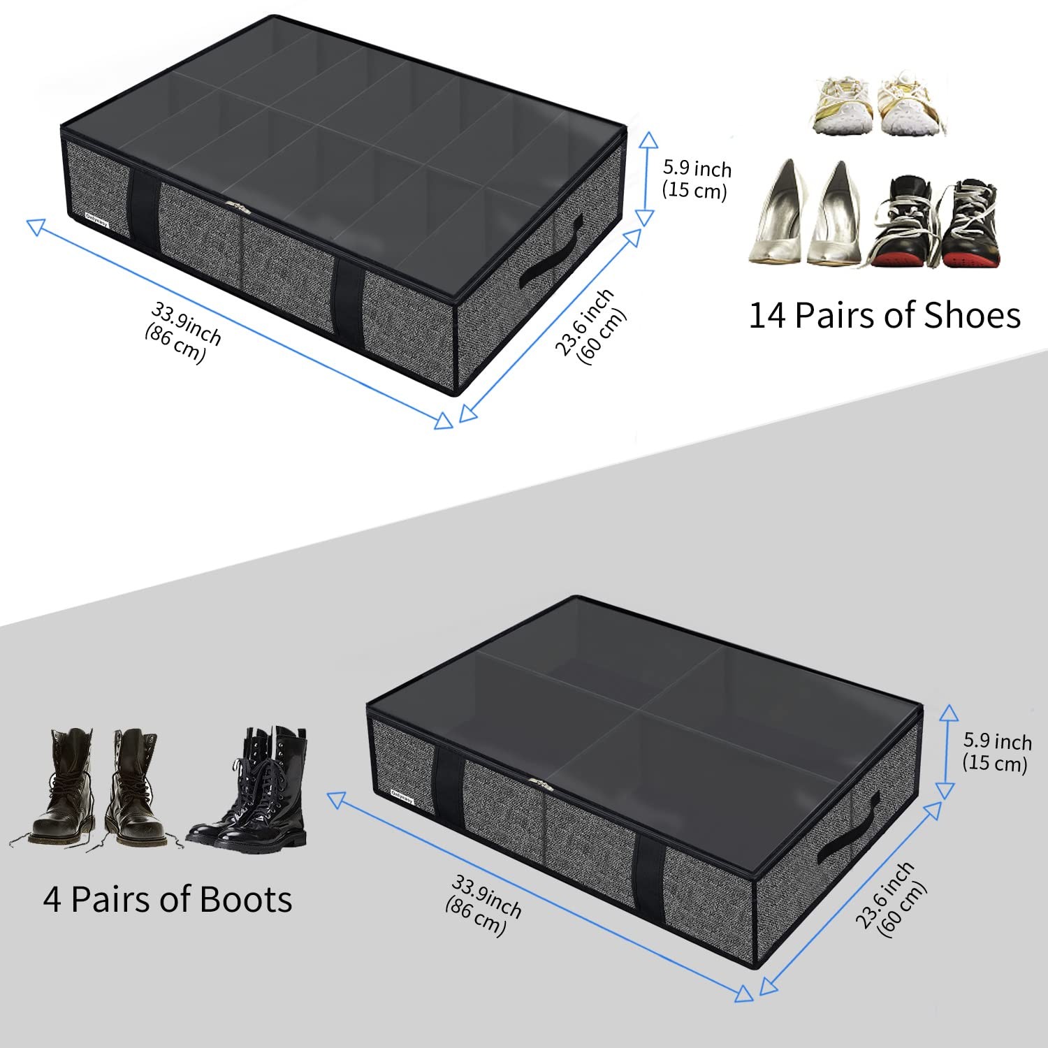 Under Bed Shoes Storage Organizer 86x60x15 cm Black MXAUBS14S4 2 PCS