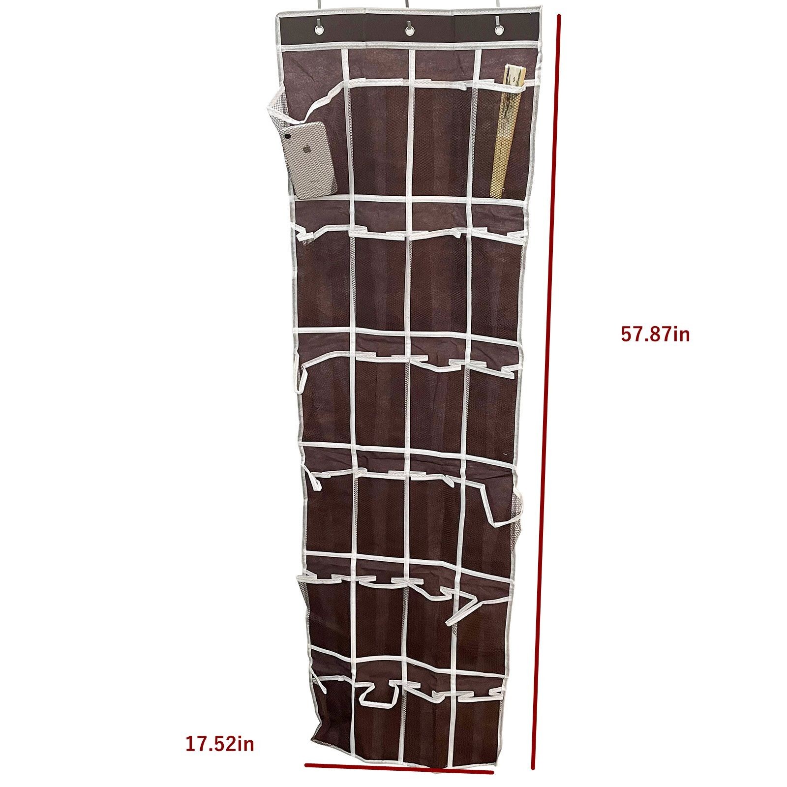 24 Pockets Door Wall Hanging Storage Bag Brown Portable Hanger Bag With Hook