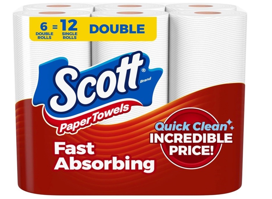 Scott Paper Towels, Choose-A-Sheet, 6 Double Rolls = 12 Regular Rolls 108 Sheet