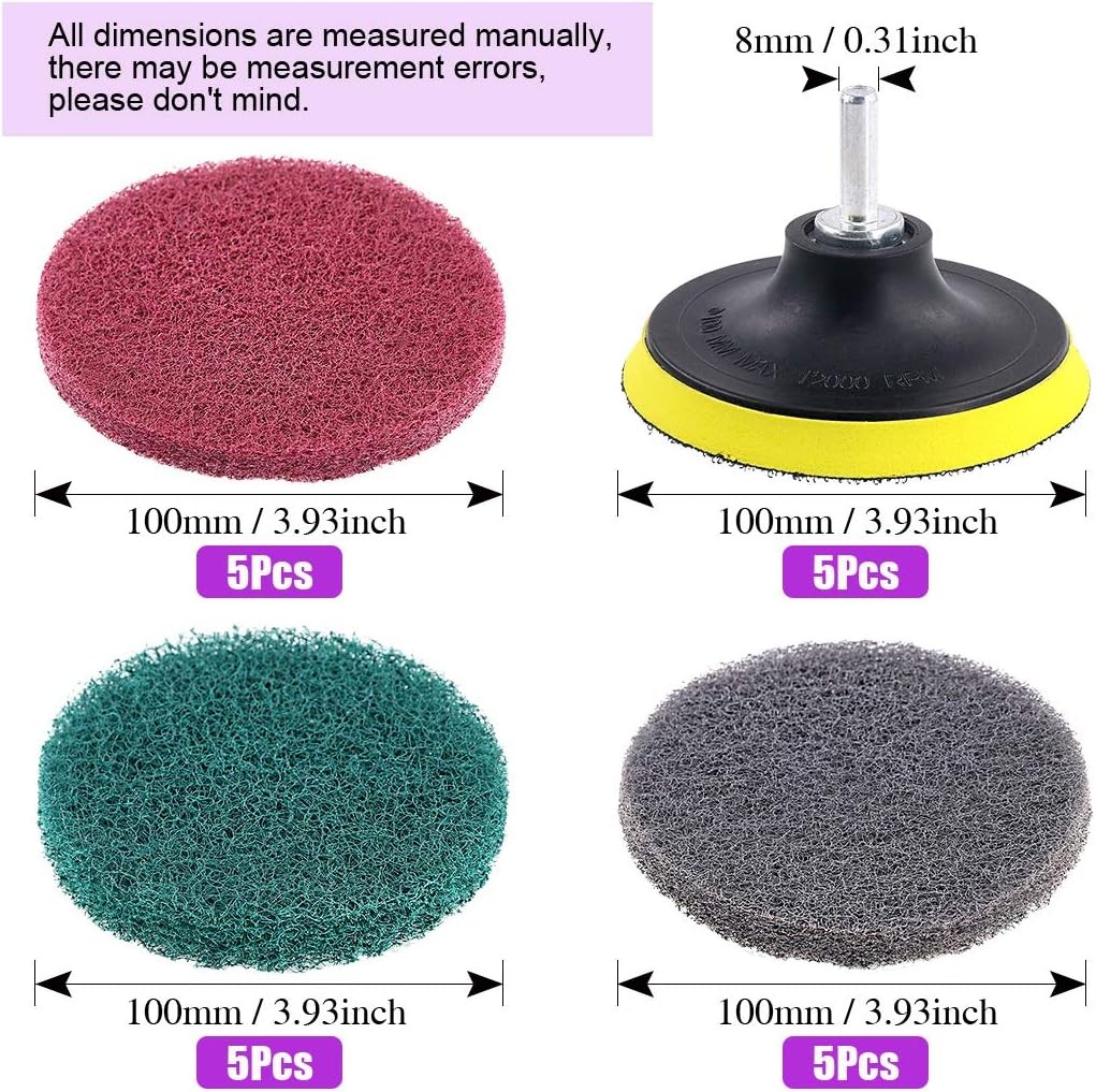 16Pcs 4Inch 3 Different Color Scrubbing Pads Drill Powered Brush Tile Scrubber
