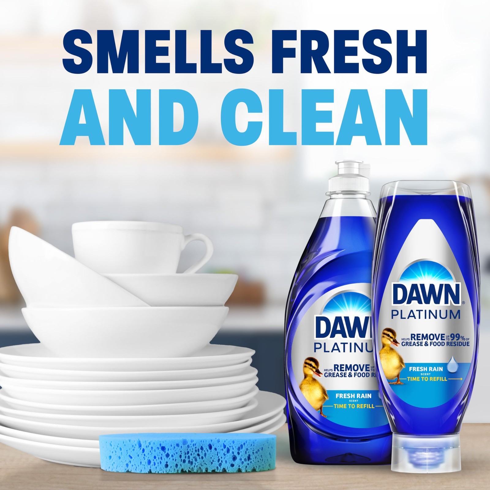 Dawn Platinum EZ Squeeze Dish Soap Dishwashing Liquid Fresh Rain 2x18oz Bundle