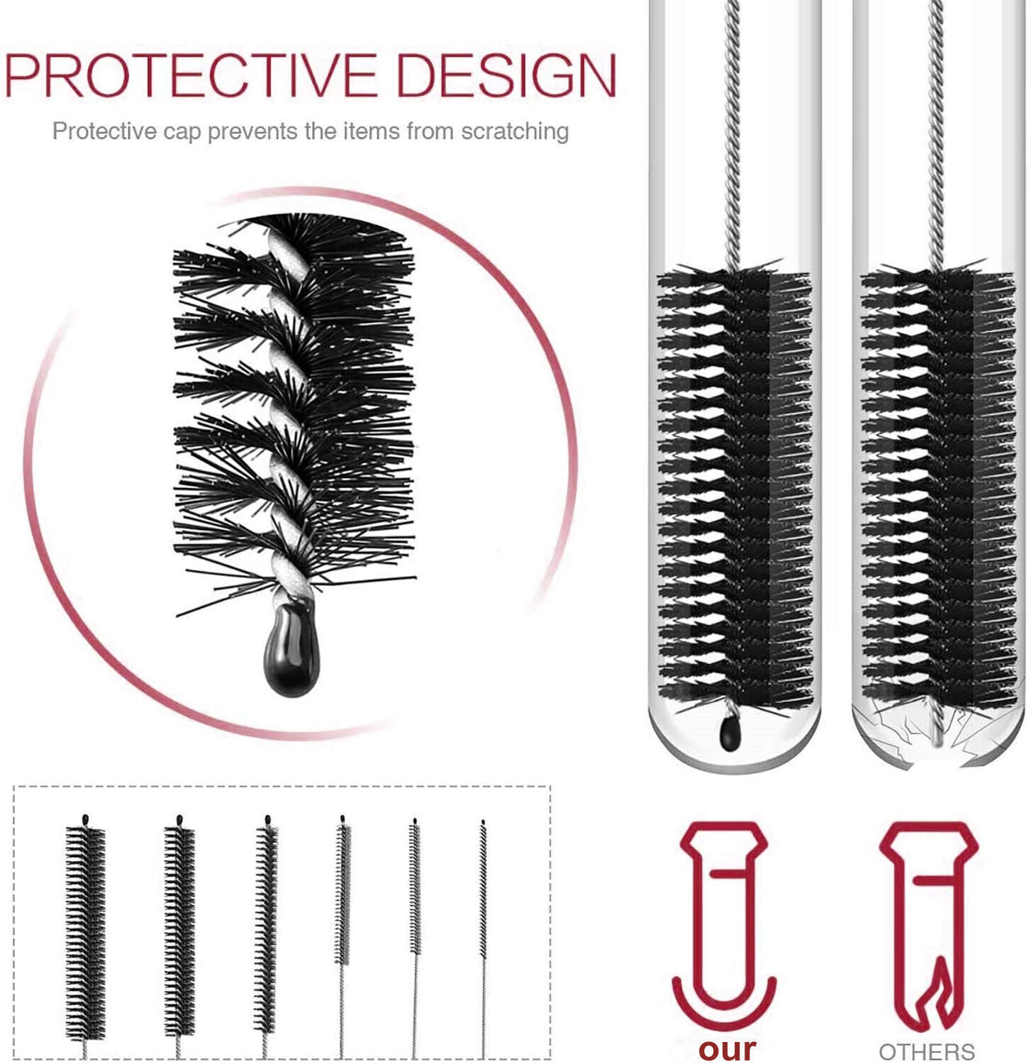 US Nylon Straw Brush Cleaner Bottle Tube Pipe Small Long Cleaning 10 PCS Set Kit
