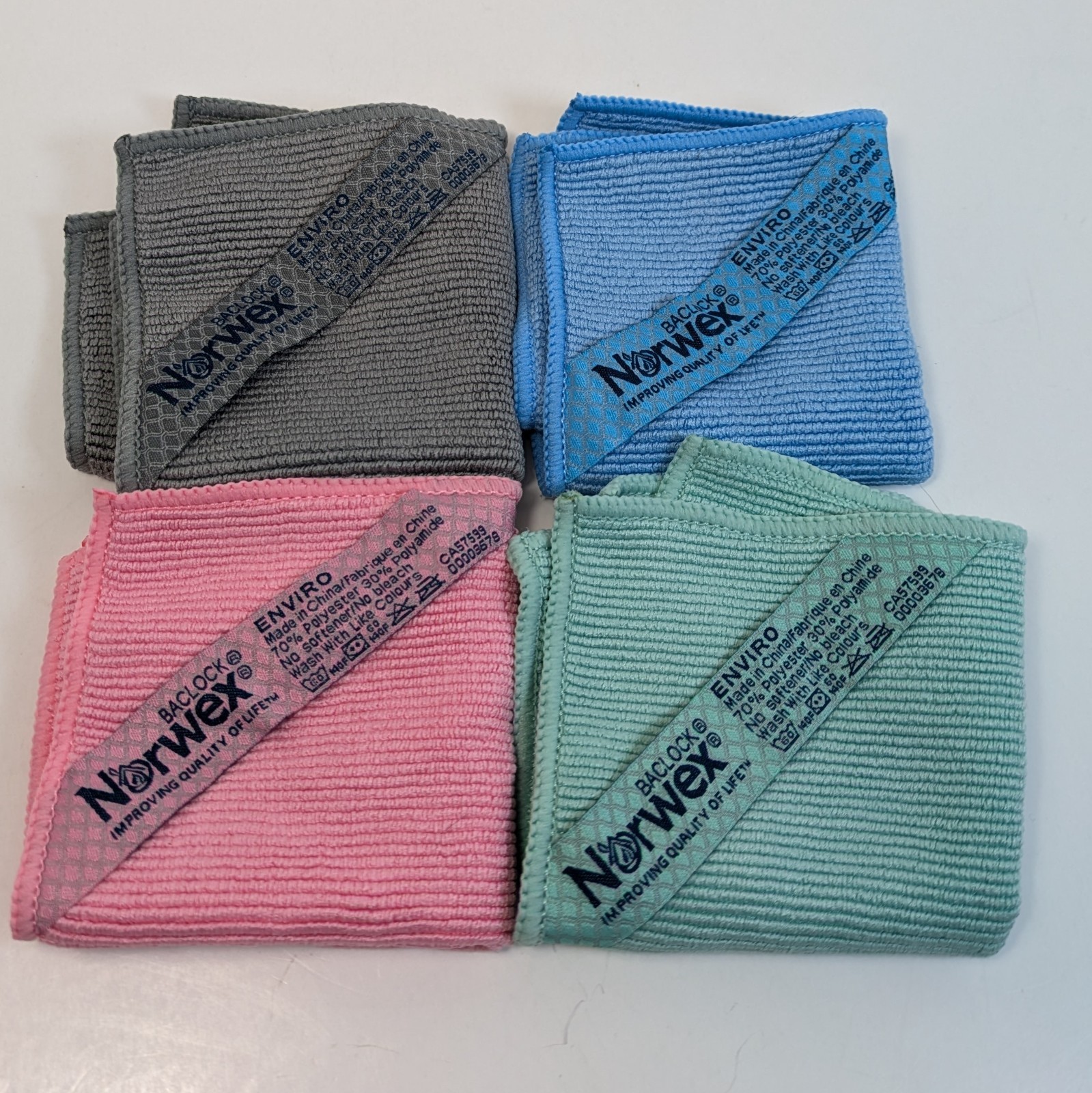 Norwex Enviro Cloth Lot (4) Microfiber Cleaning Gray Green Blue Pink Baklock