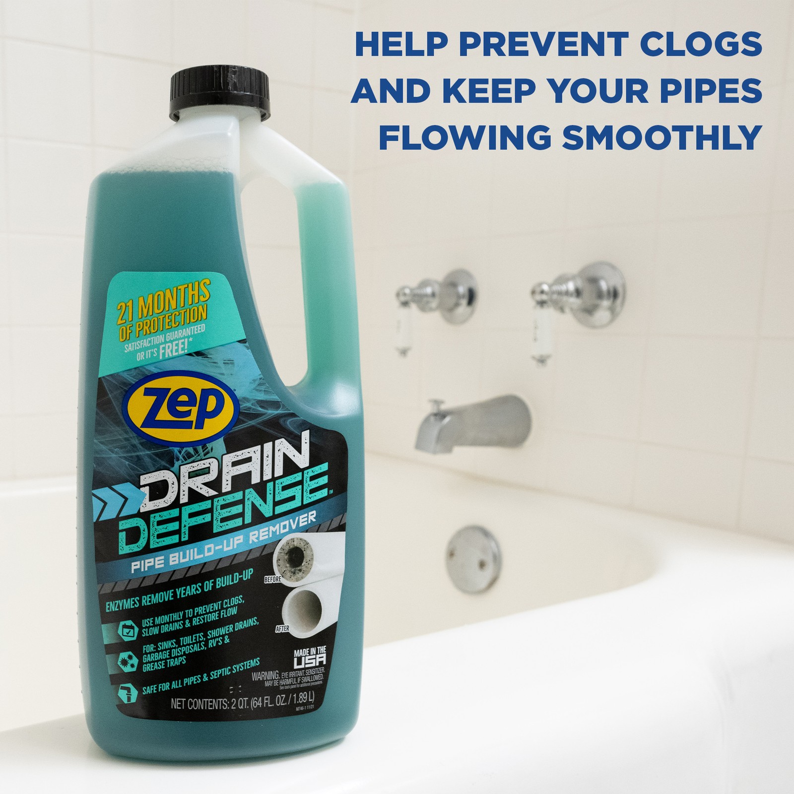 Zep Drain Defense Pipe Build-Up Remover – 64 oz (Case of 4) ZLDC64 –