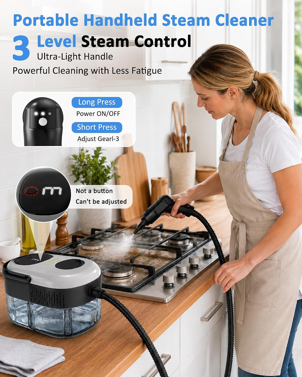 Steam Cleaner, Portable Handheld High-Pressure, 15S Fast Heating | 3 Steam Level