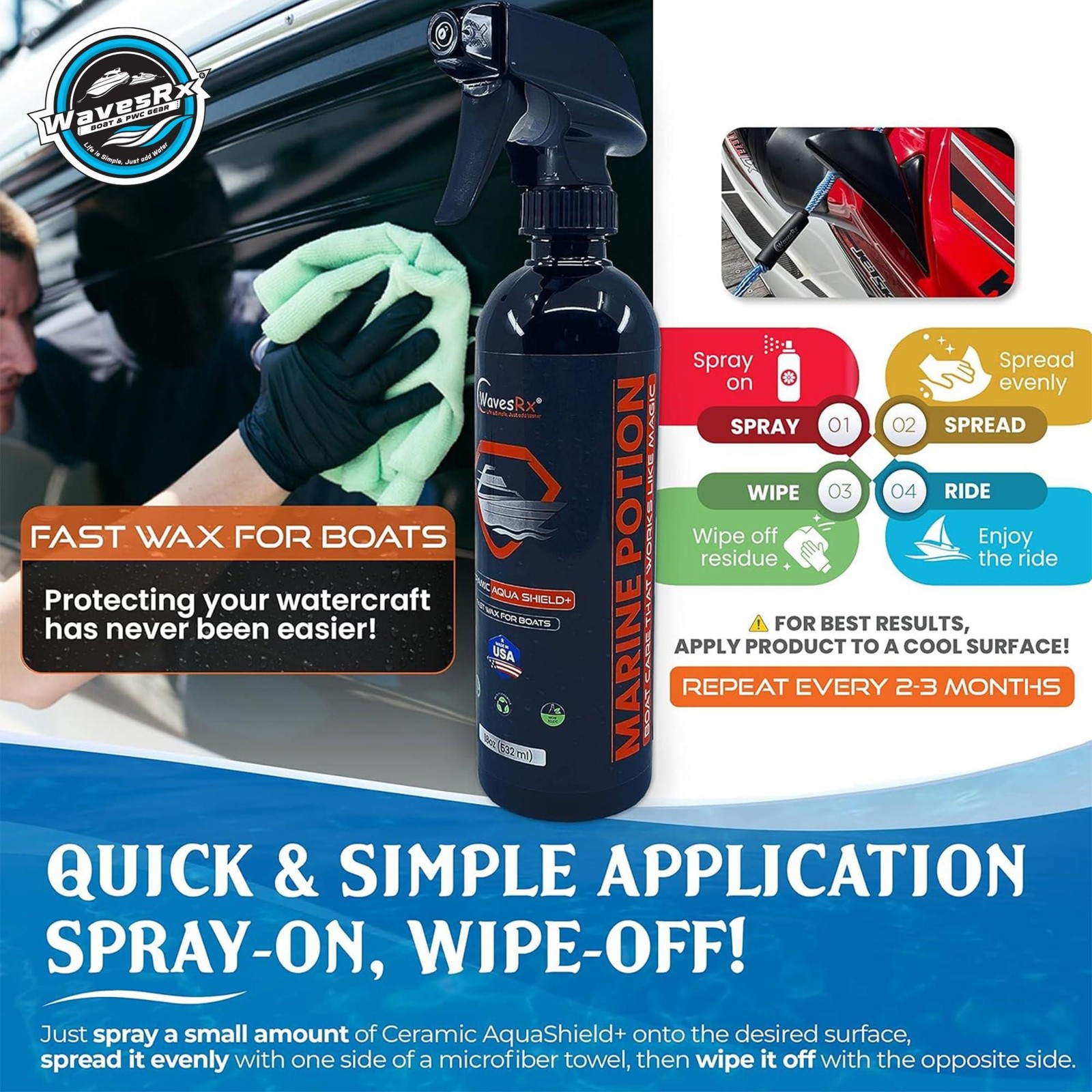 WavesRx High-Performance Ceramic Spray Coating for Boats & Jet Skis (AquaShield+