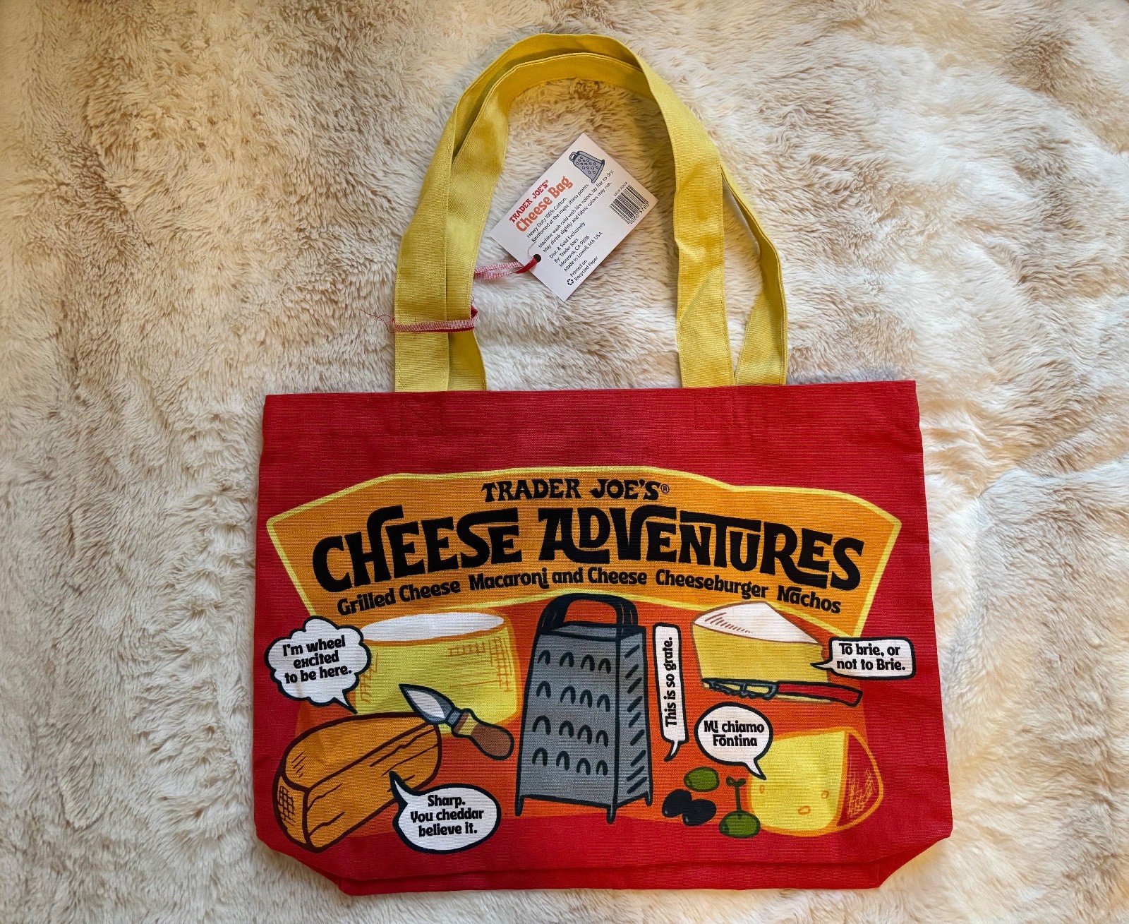 Trader Joe’s Cheese Adventures Reusable Fun Food Lover Grocery Bag NWT