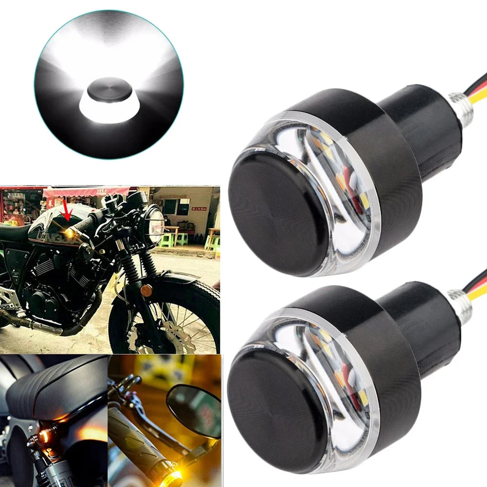 White to Blue 2pcs Motorcycle Handlebar Bar End Turn Signal Blinker Side Marker