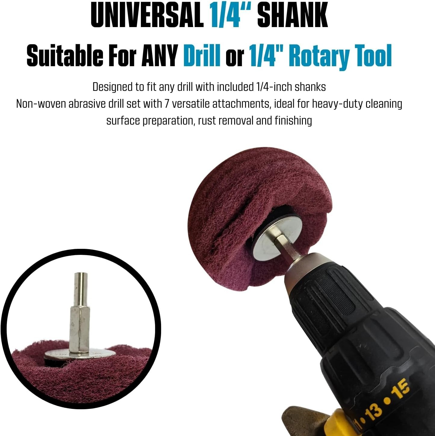 Abrasive Drill Buffing Set 7pcs Non Woven Metal Surface Cleaning Accessories