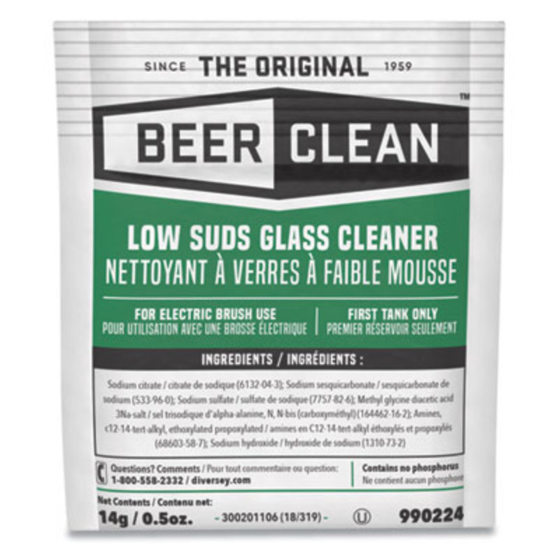 Diversey Beer Clean Bar Glass Cleaner Powder 0.5 oz Packets 100/Carton Case